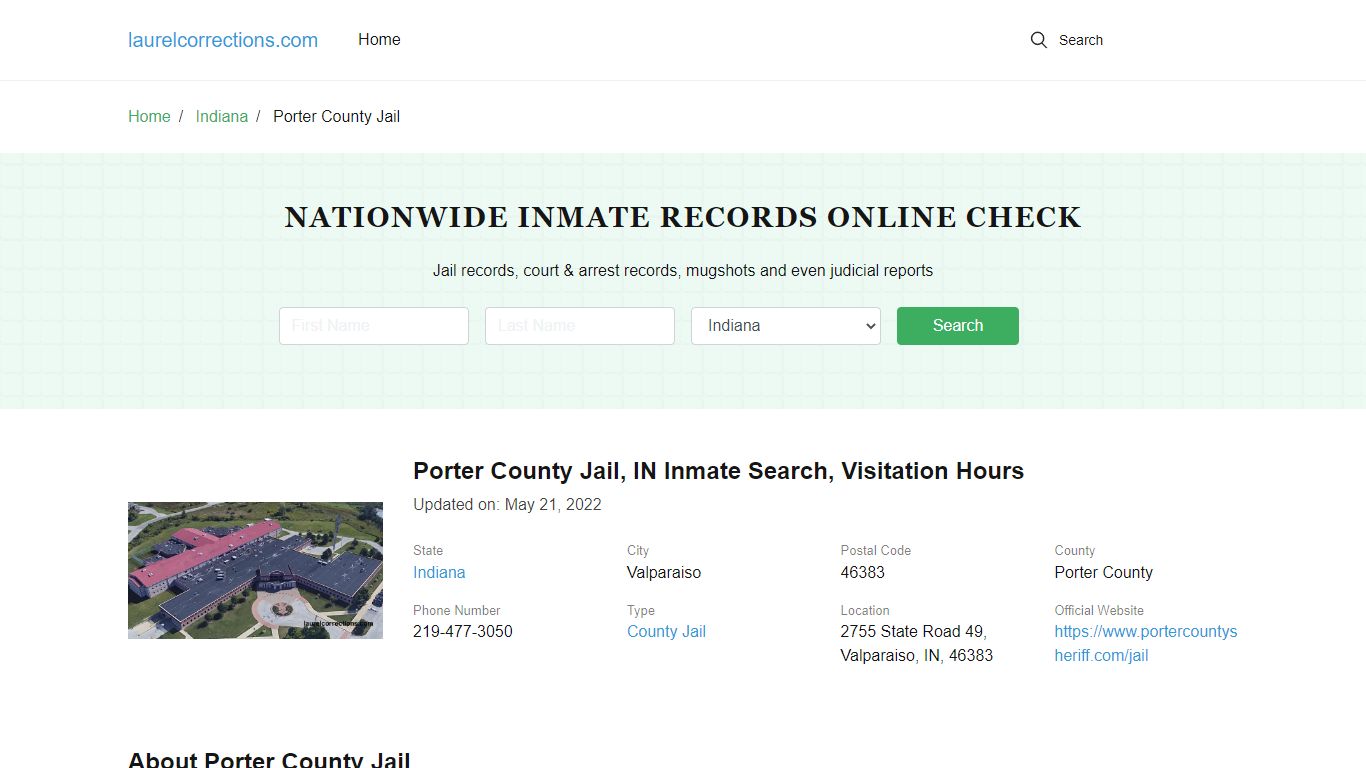Porter County Jail, IN Inmate Search, Visitation Hours - Laurel County